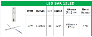 Lampu LED BAR Light 15LED - Hiled
